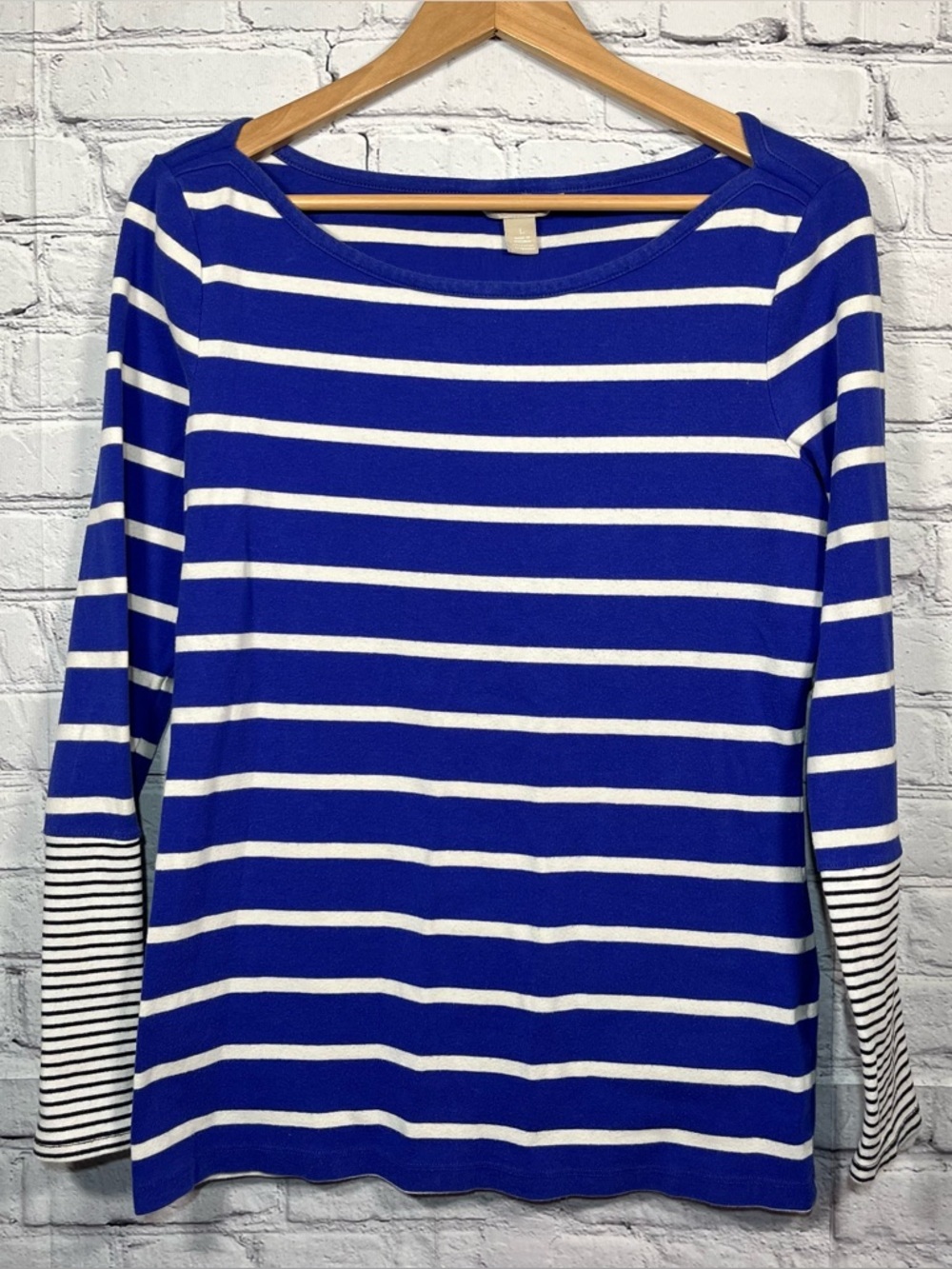 Banana Republic Striped Cotton Shirt Womens Large Blue Coastal Nautical Beach